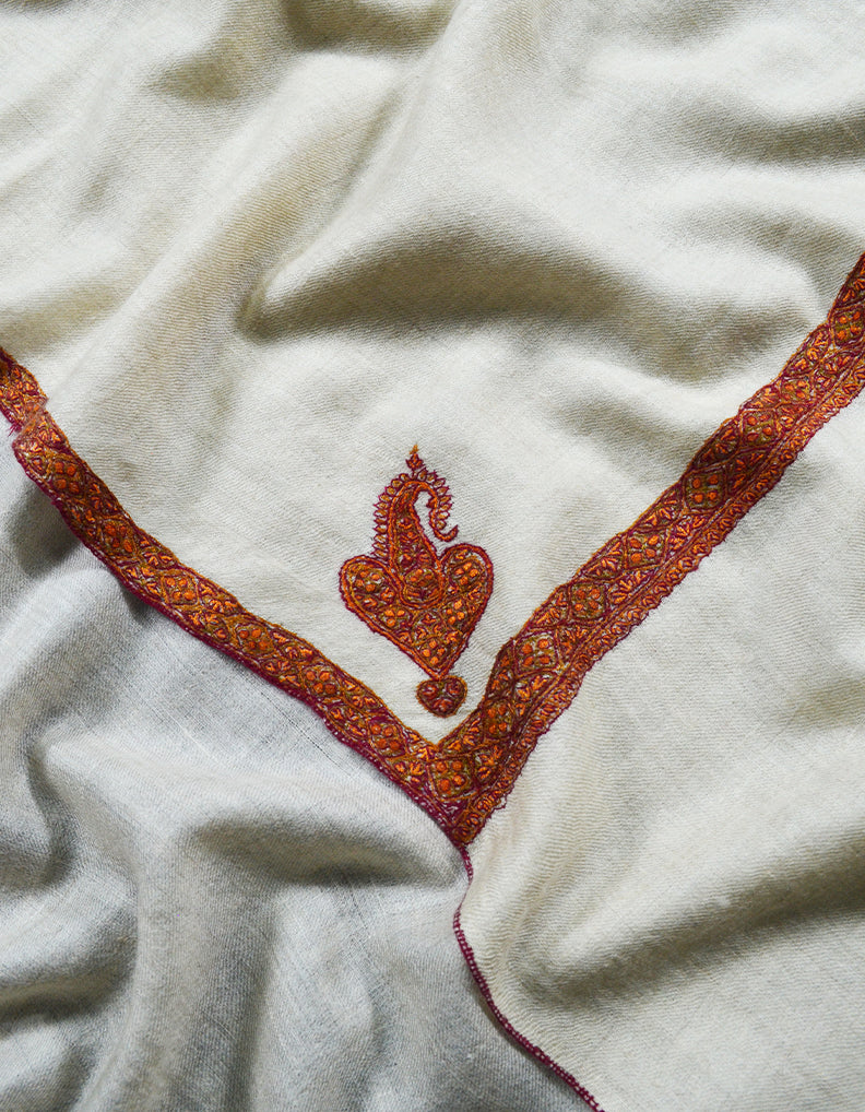 white Embroidery Pashmina Stole 7839