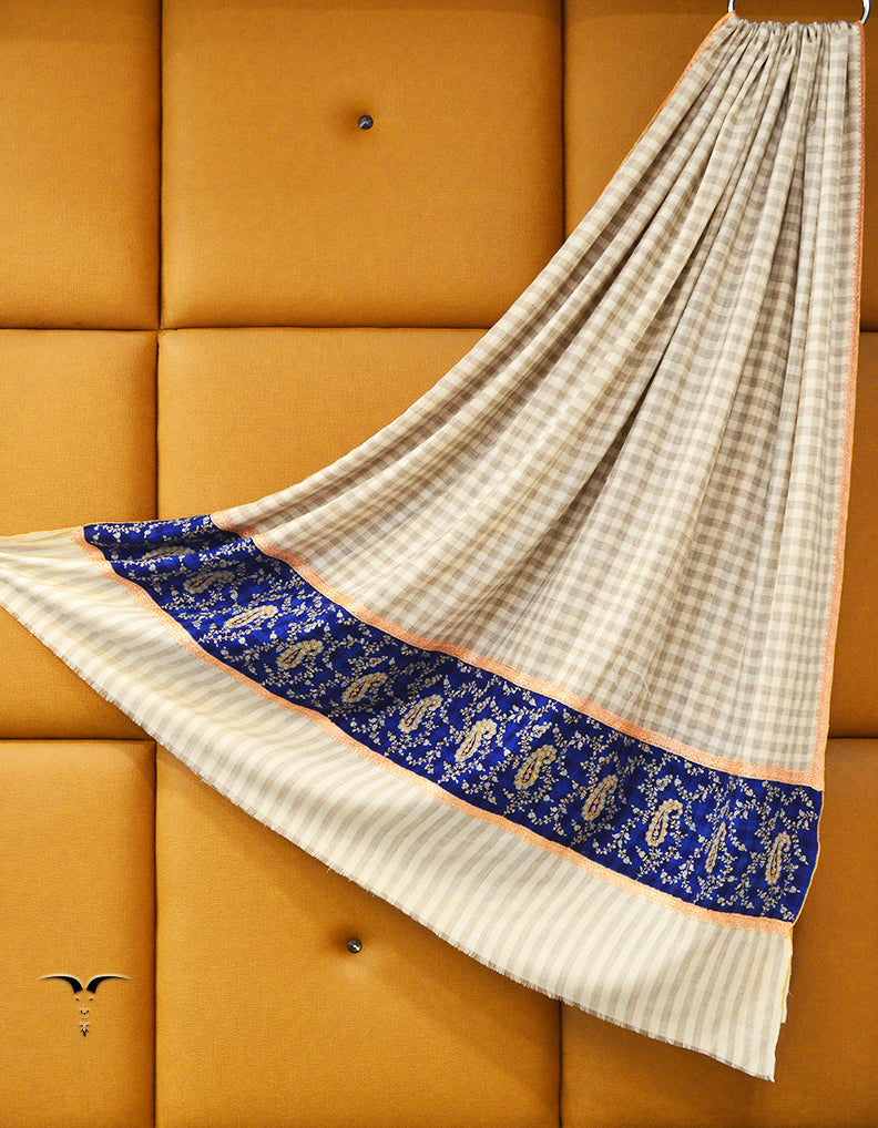 white check XL Embroidery Pashmina Shawl 7855