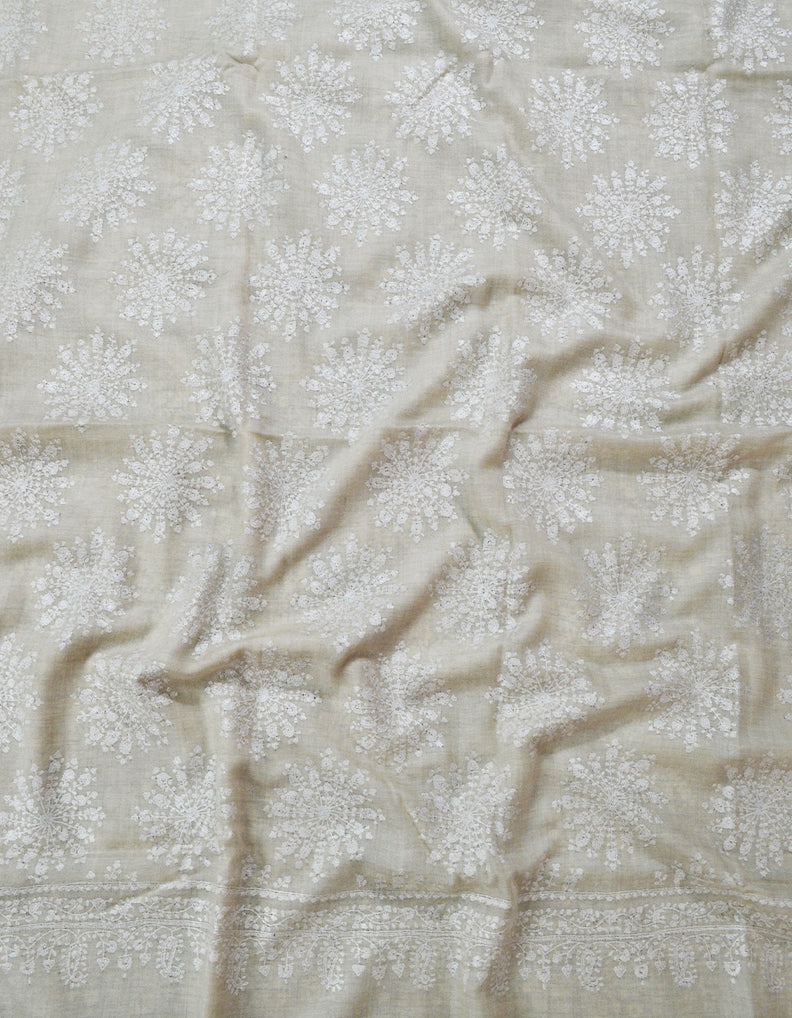 white Men silk Embroidery Pashmina Shawl 7861