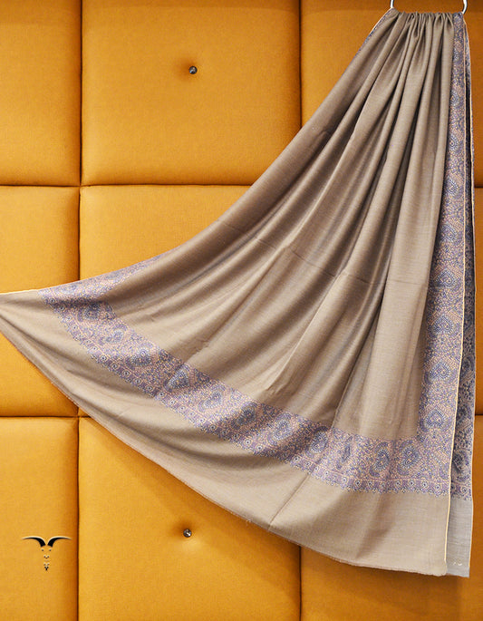 reversible natural and silver XL Embroidery GI Pashmina Shawl 7862
