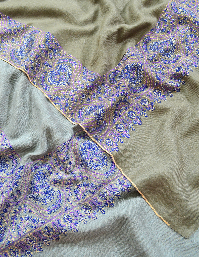 reversible natural and silver Men Embroidery Pashmina Shawl 7862