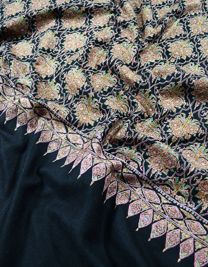 black jamma embroidery GI pashmina shawl 7869