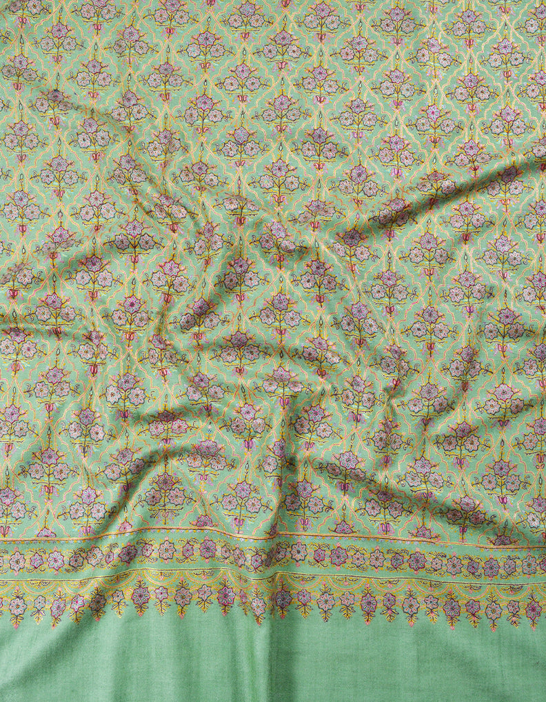 light green embroidery GI pashmina shawl 7871