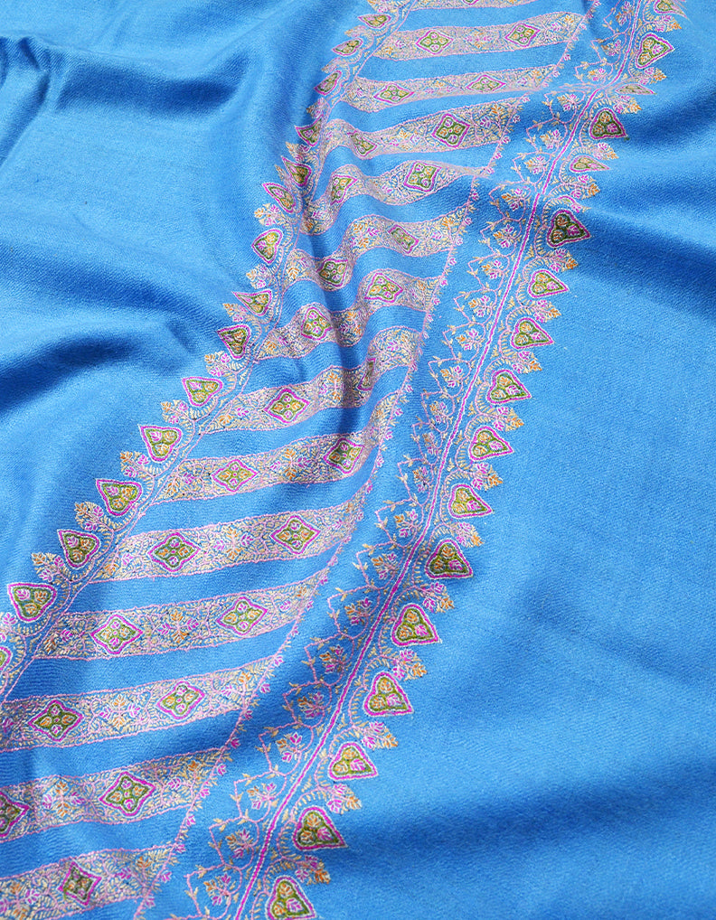 sky blue embroidery GI pashmina shawl 7872