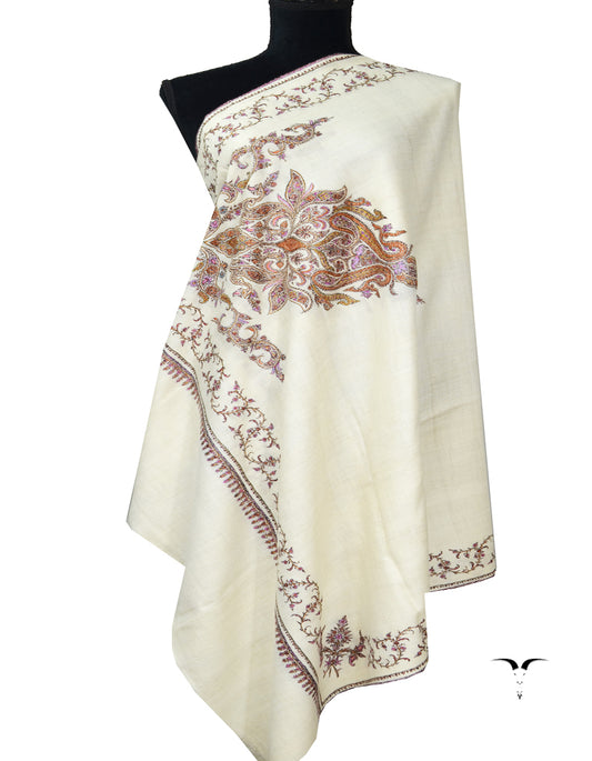 white embroidery GI pashmina shawl 7873