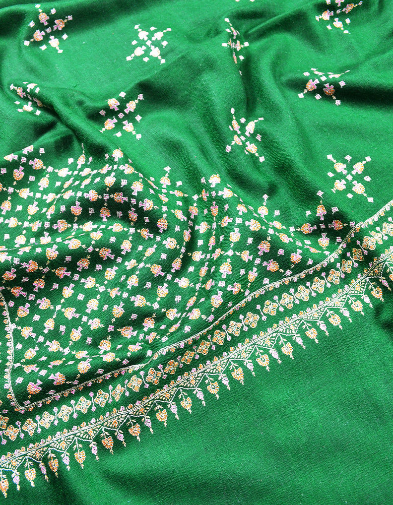 green embroidery GI pashmina shawl 7874