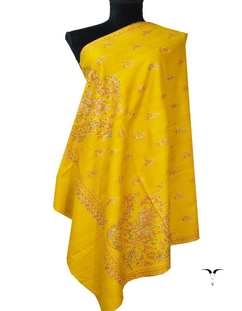 mustard embroidery GI pashmina shawl 7875
