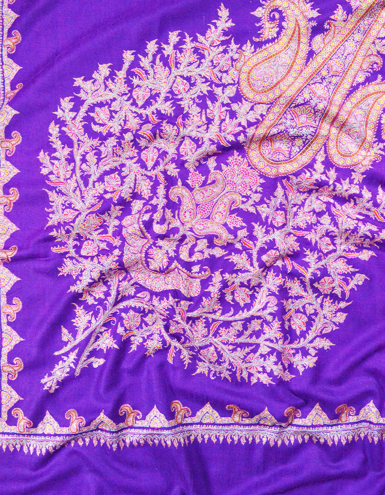 purple embroidery GI pashmina shawl 7881