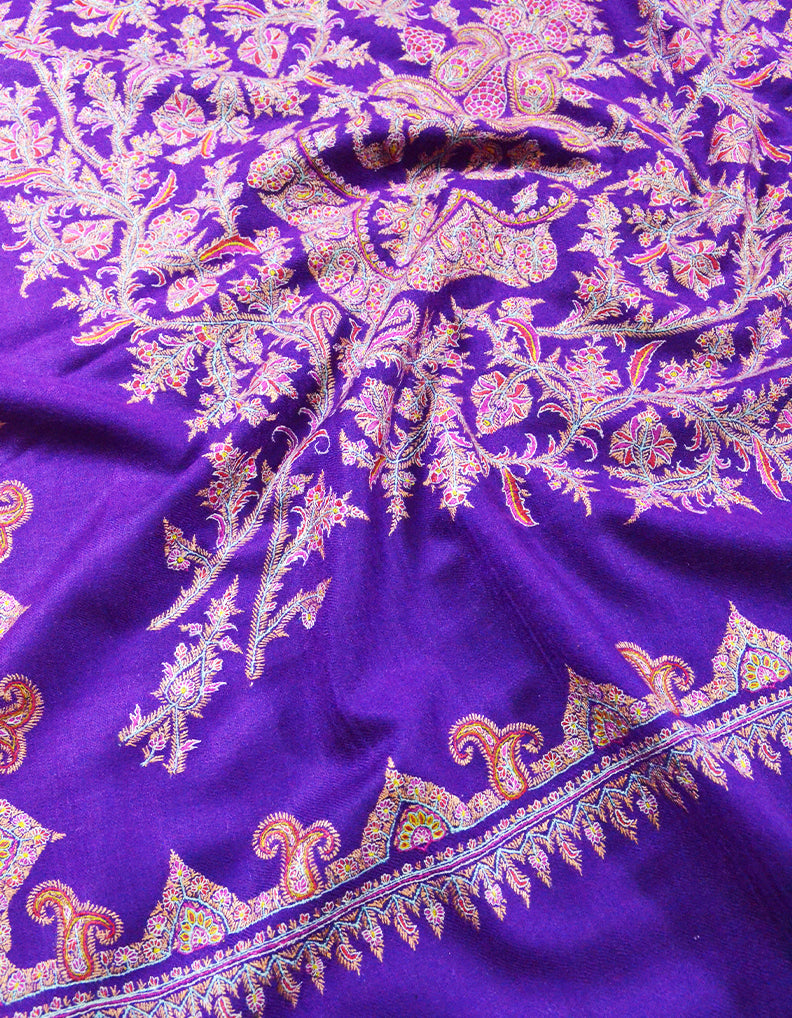 purple embroidery GI pashmina shawl 7881