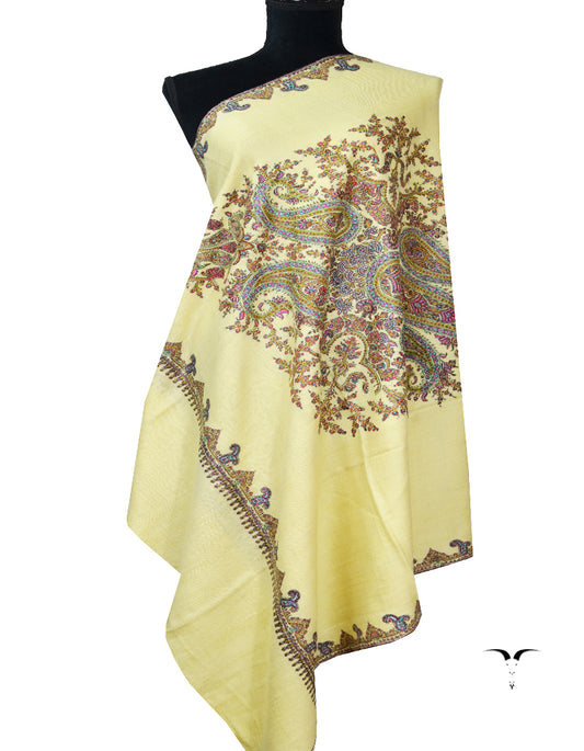 banana yellow embroidery GI pashmina shawl 7882