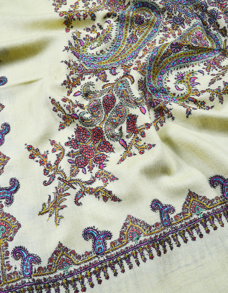 banana yellow embroidery GI pashmina shawl 7882