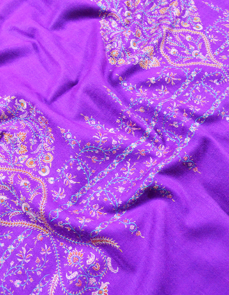 purple embroidery GI pashmina shawl 7884