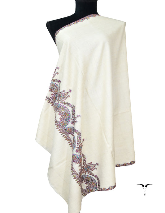 white embroidery GI pashmina shawl 7885