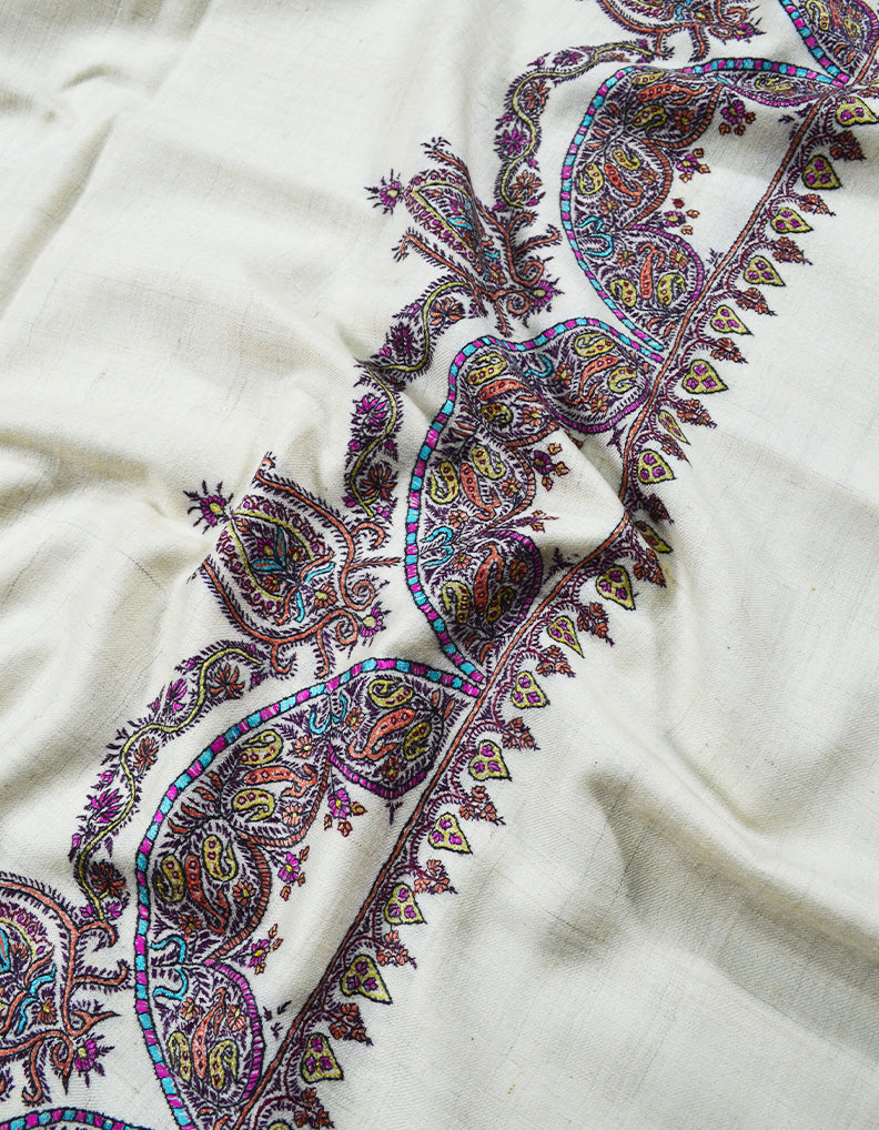 white embroidery GI pashmina shawl 7885