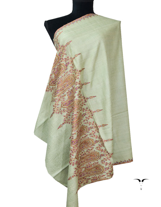 olive embroidery GI pashmina shawl 7887