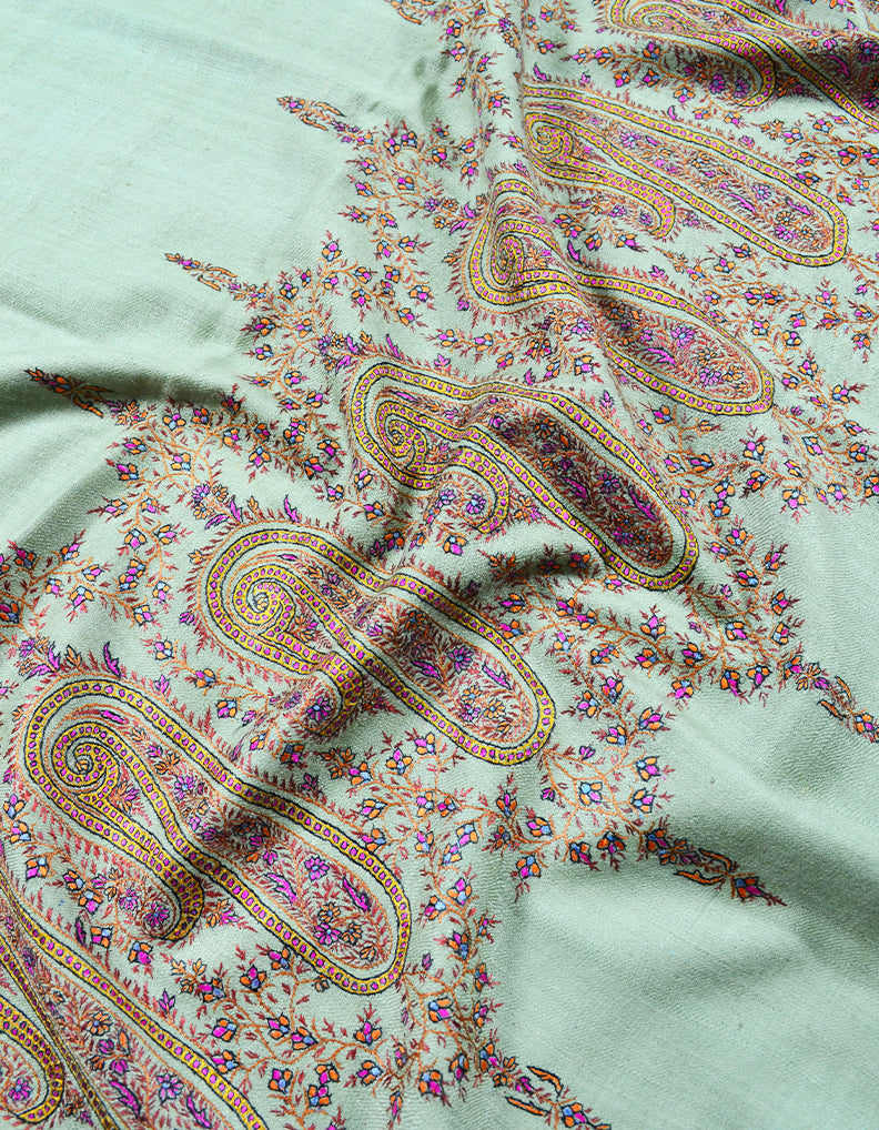 olive embroidery GI pashmina shawl 7887