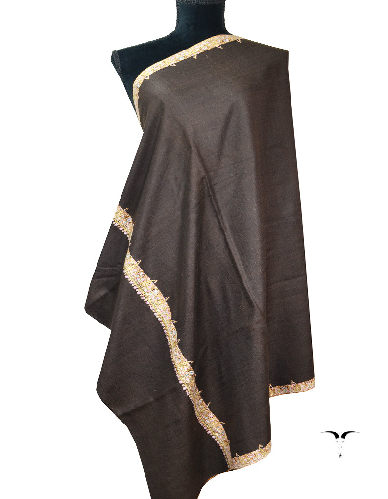 dark brown embroidery GI pashmina shawl 7888