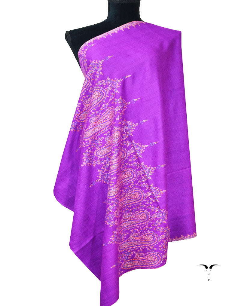 purple embroidery GI pashmina shawl 7890