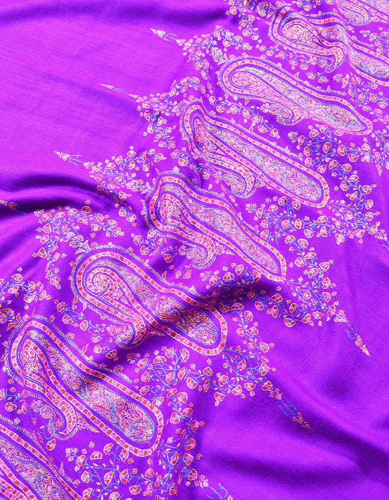 purple embroidery GI pashmina shawl 7890