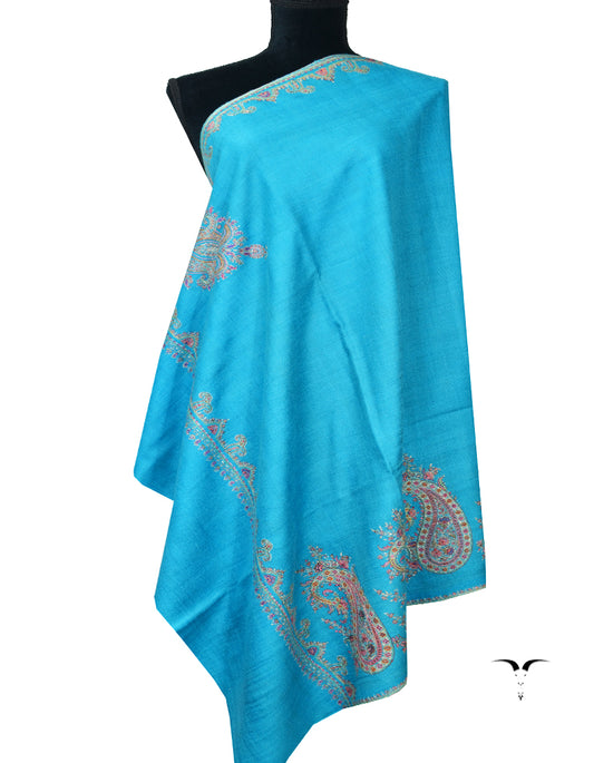 teal embroidery GI pashmina shawl 7891