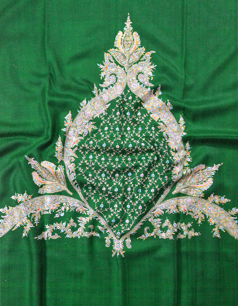 green embroidery GI pashmina shawl 7892