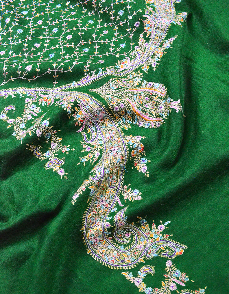 green embroidery GI pashmina shawl 7892