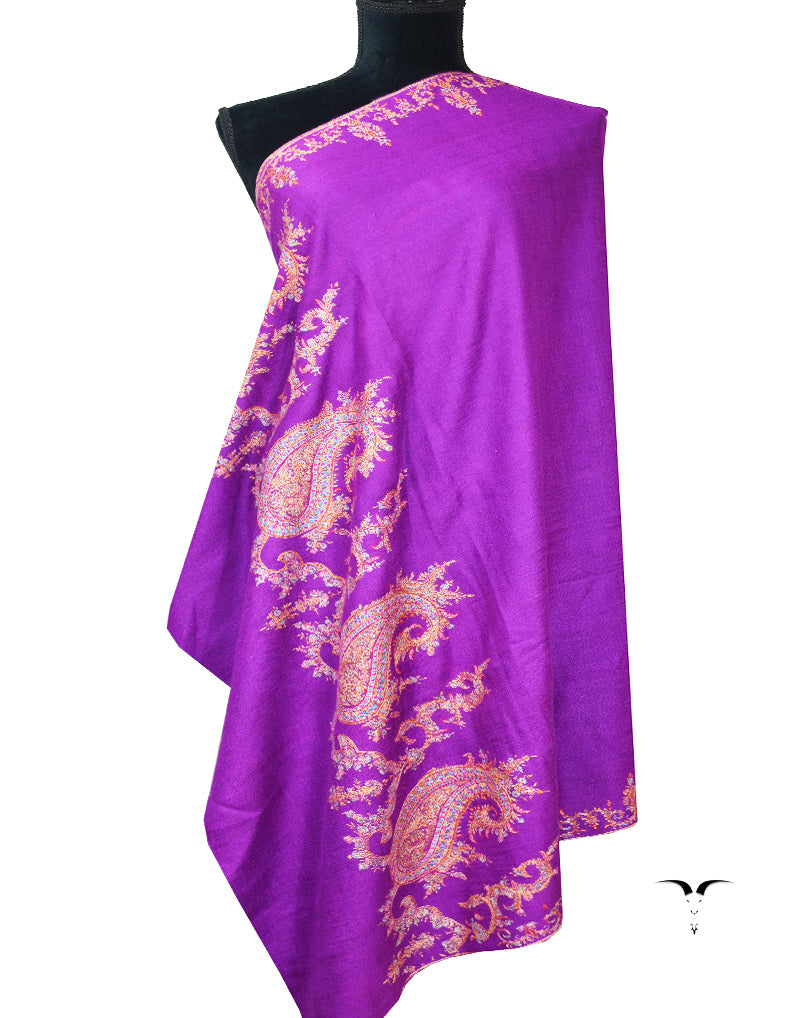 purple embroidery GI pashmina shawl 7894