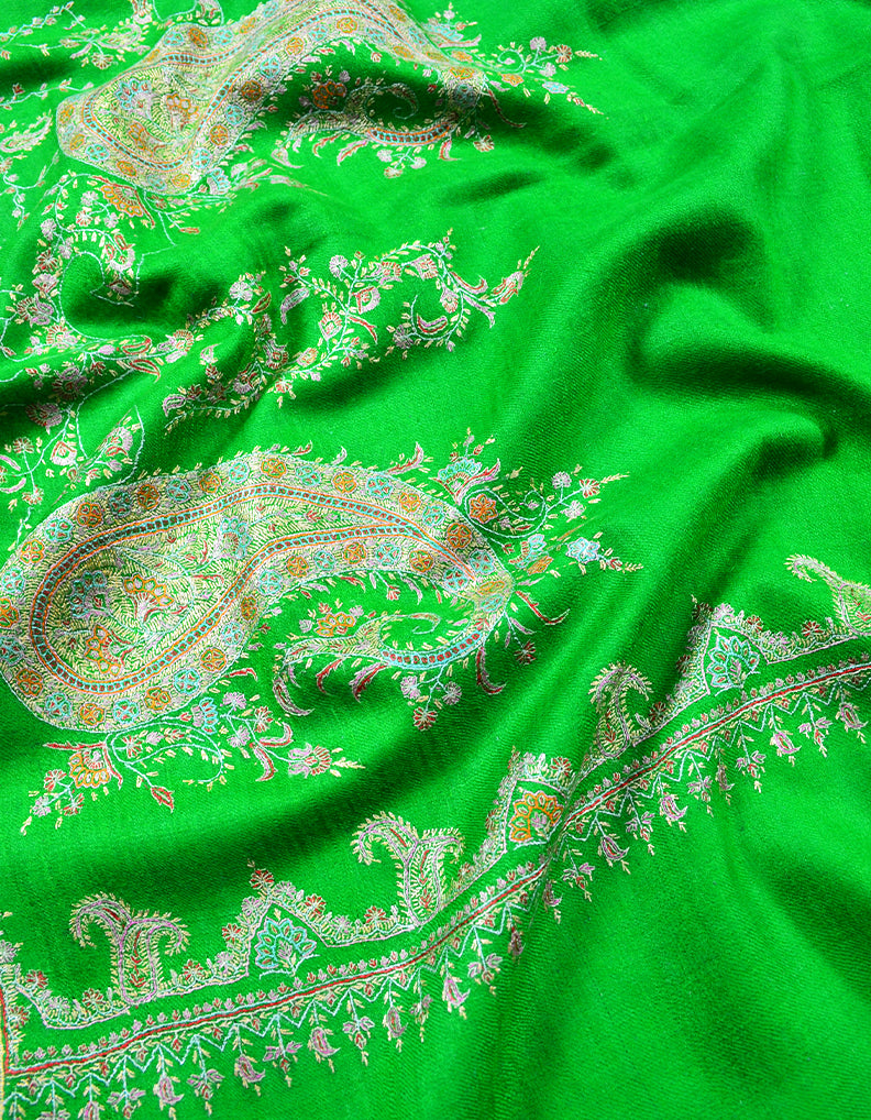parrot green embroidery GI pashmina shawl 7896