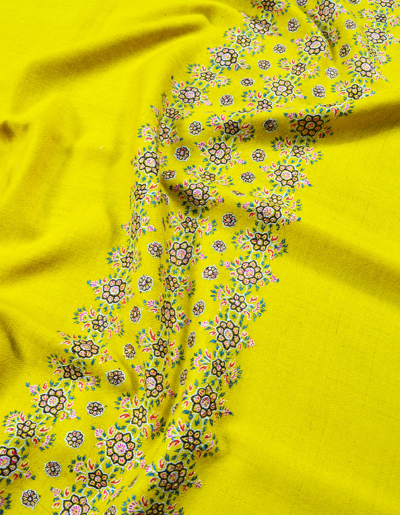 yellow embroidery GI pashmina shawl 7898