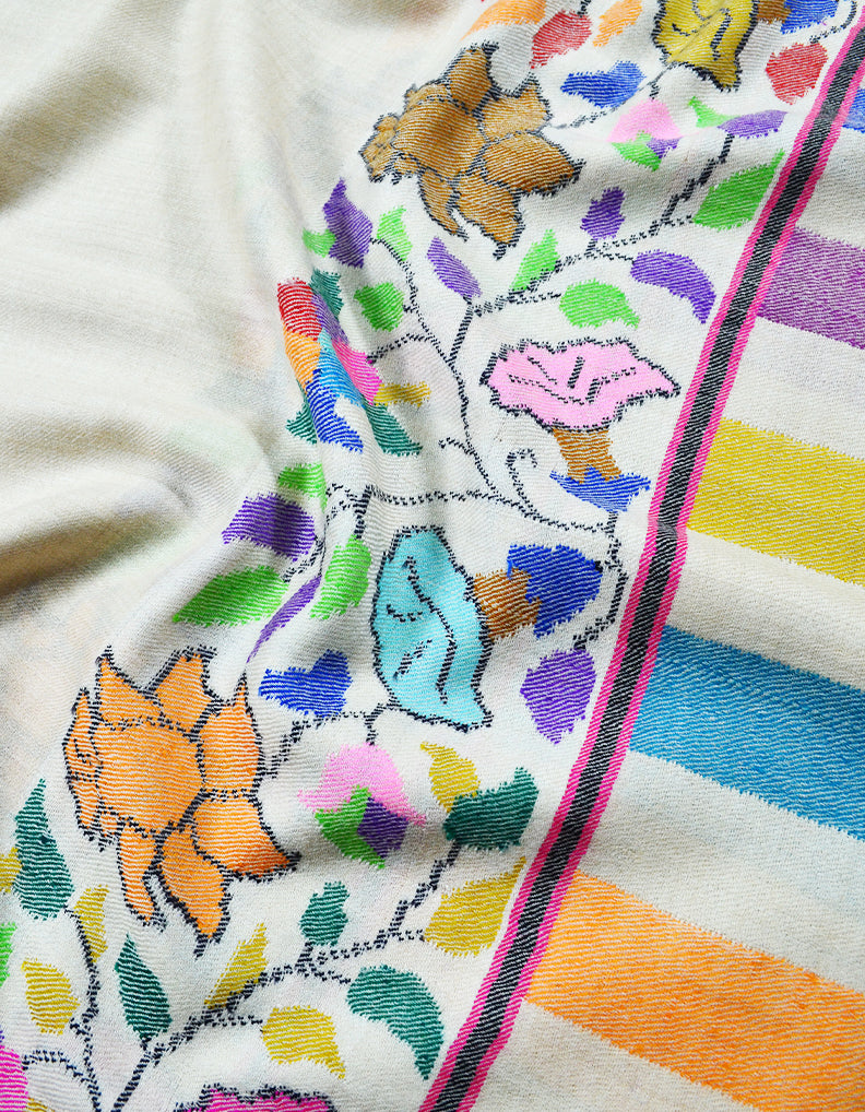 white kani border pashmina shawl 7900