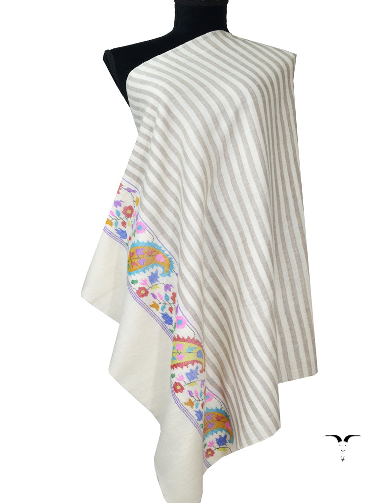 white striped kani border pashmina shawl 7902