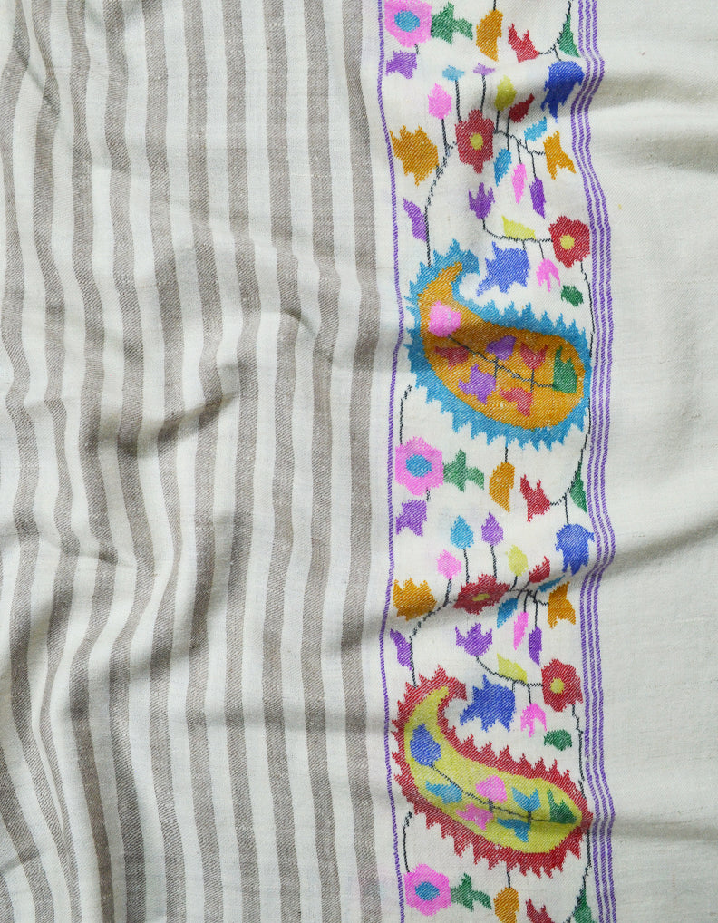 white striped kani border pashmina shawl 7902