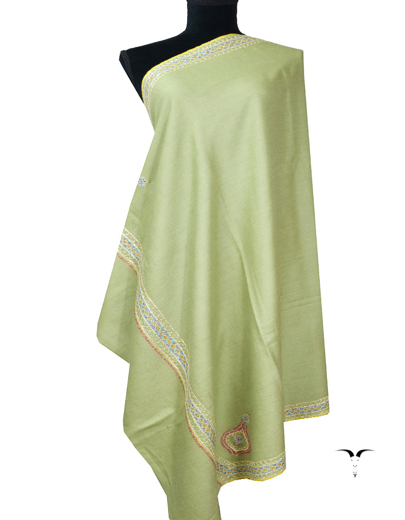 Sea green tilla embroidery pashmina shawl 7904