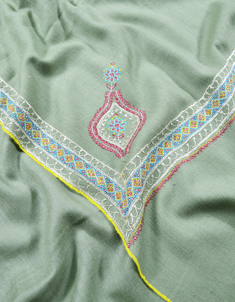 Sea green tilla embroidery pashmina shawl 7904