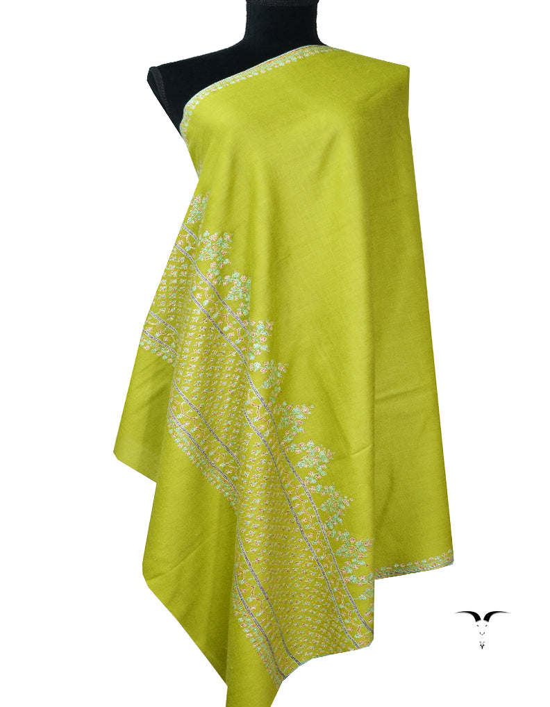 parrot green embroidery pashmina shawl 7905