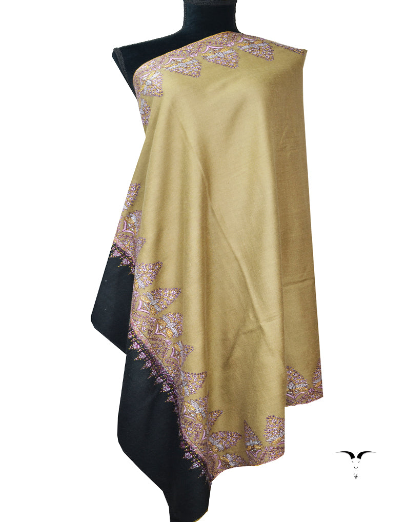 natural and black embroidery pashmina shawl 7906