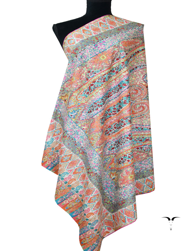 multi-coloured embroidery pashmina shawl 7907