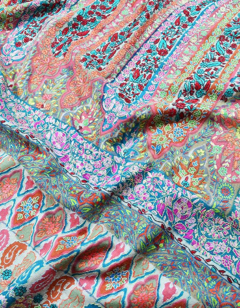 multi-coloured embroidery pashmina shawl 7907