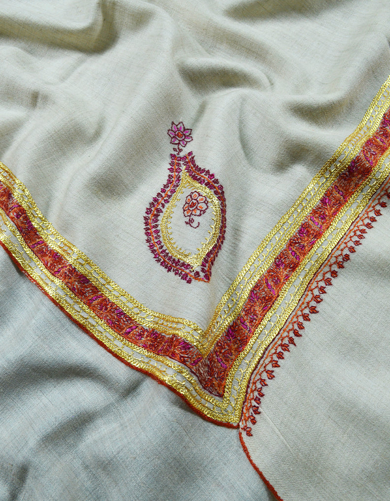 White tilla embroidery pashmina shawl 7908