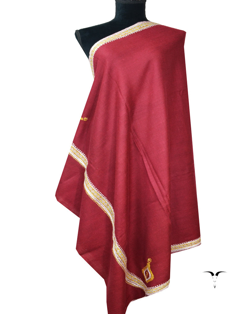 Maroon tilla embroidery pashmina shawl 7912
