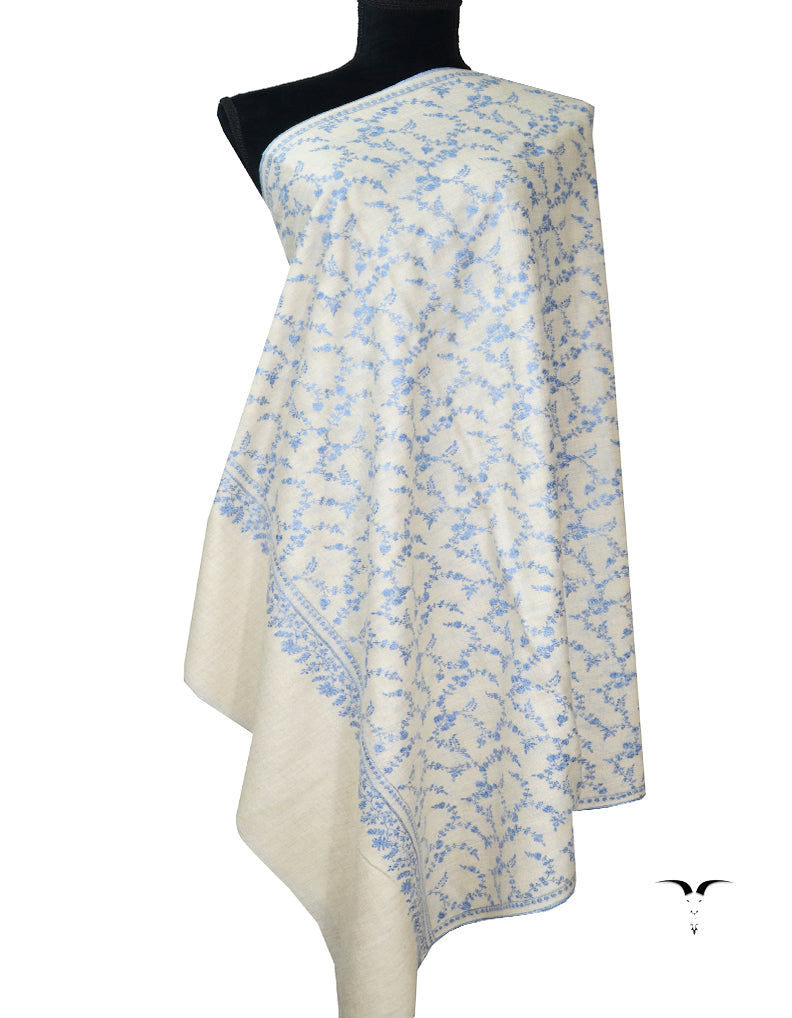 Off white jaali embroidery pashmina shawl 7914