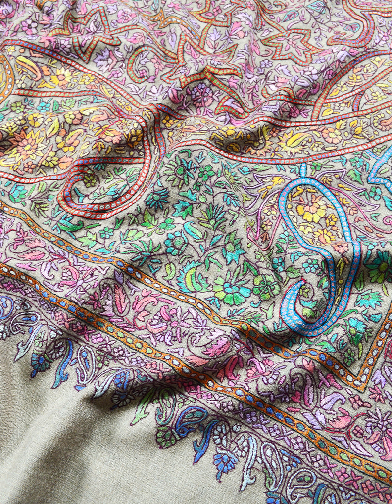 multi-coloured embroidery pashmina shawl 7916