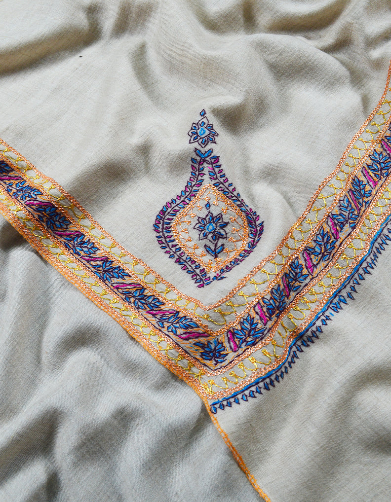 White tilla embroidery pashmina shawl 7918