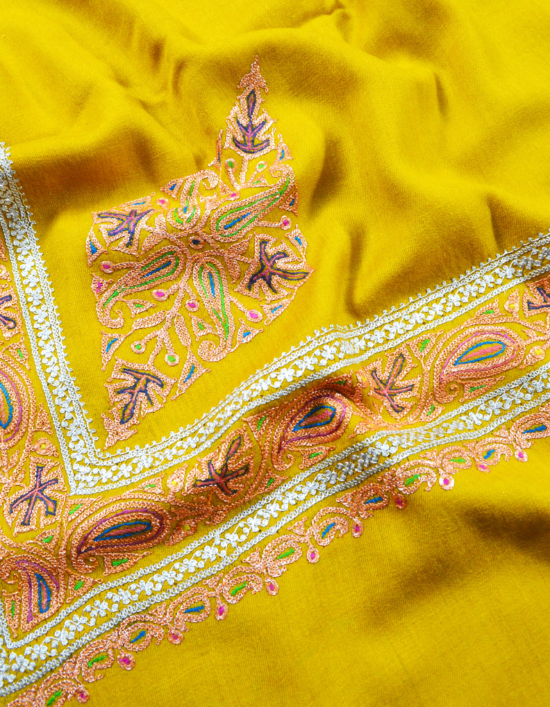 yellow embroidery pashmina shawl 7920