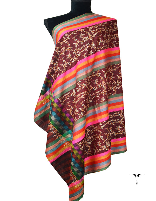 multi-coloured silk embroidery pashmina shawl 7927