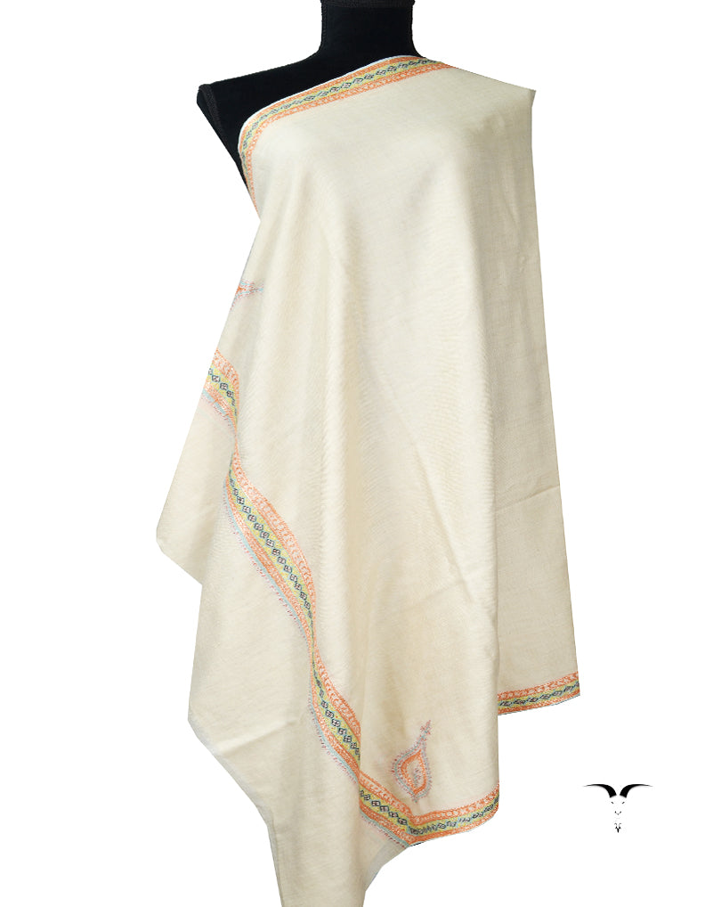 pure white embroidery pashmina shawl 7929