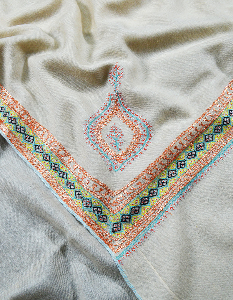 pure white embroidery pashmina shawl 7929