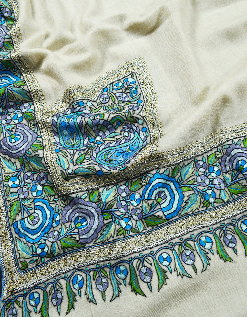 white embroidery pashmina shawl 7933
