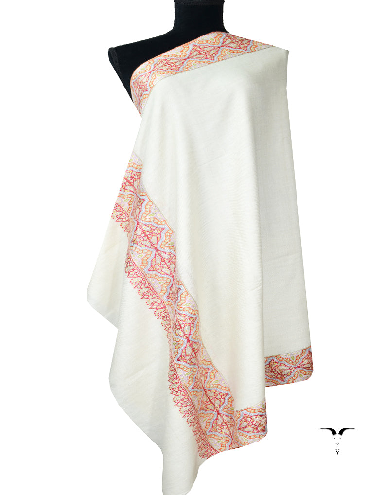 white embroidery pashmina shawl 7935