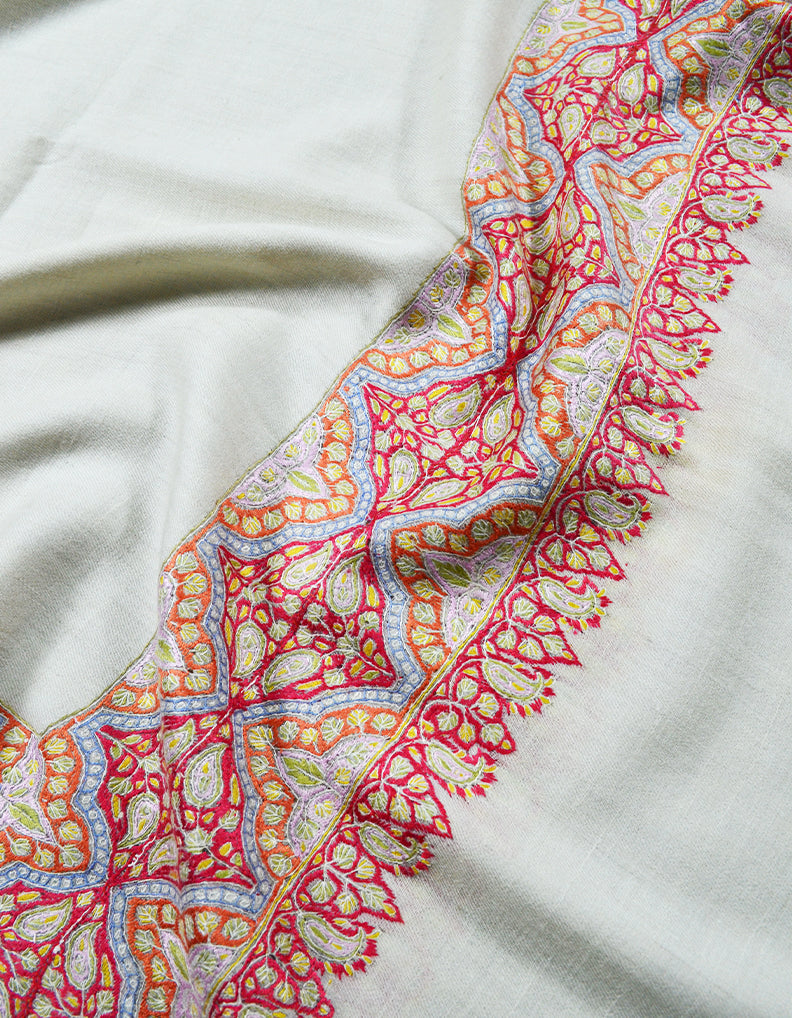 white embroidery pashmina shawl 7935